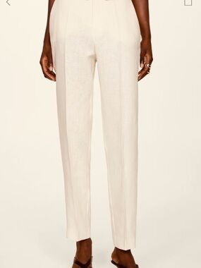 Mango Cream Straight-Leg Linen Pants